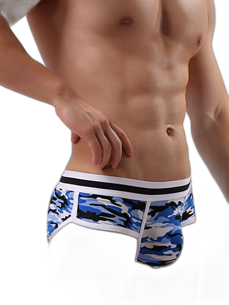 3 Pack Men's Mid-Rise Breathable Soft Cotton Camouflage Stretch Fit Bikini