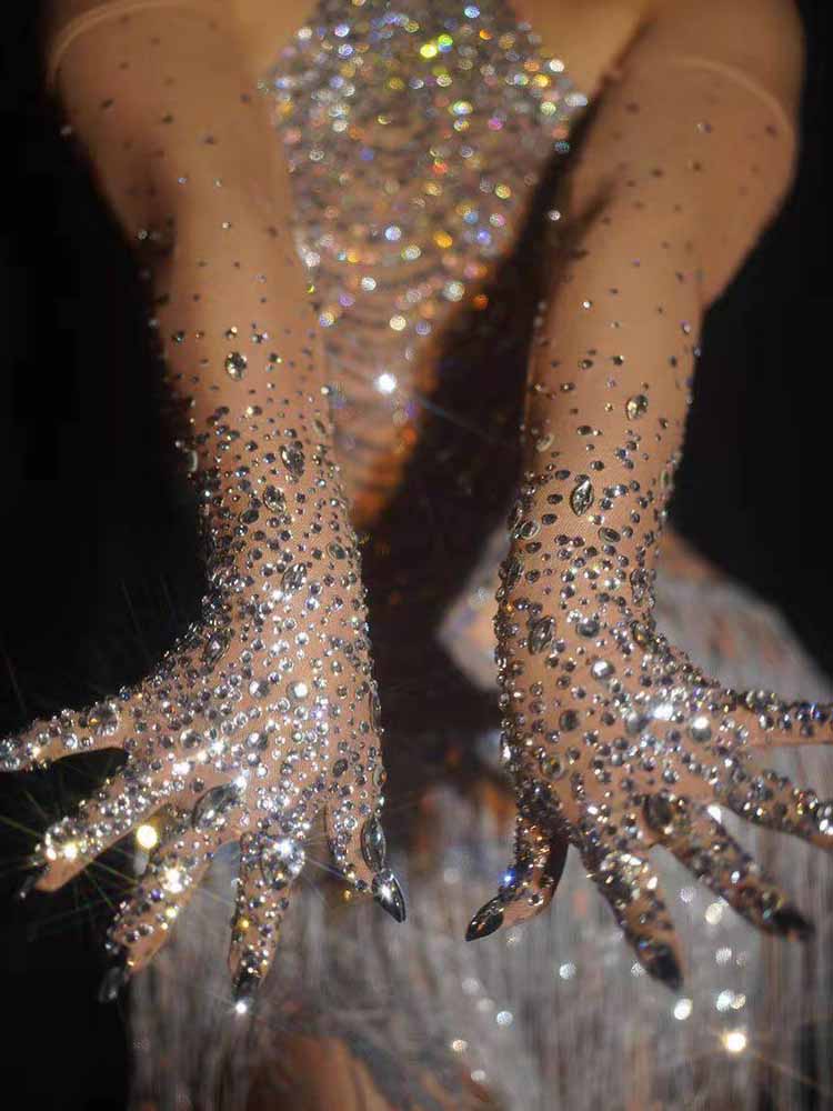 Skintight Bejeweled Bodysuit Rhinestones Singer Stage Dress