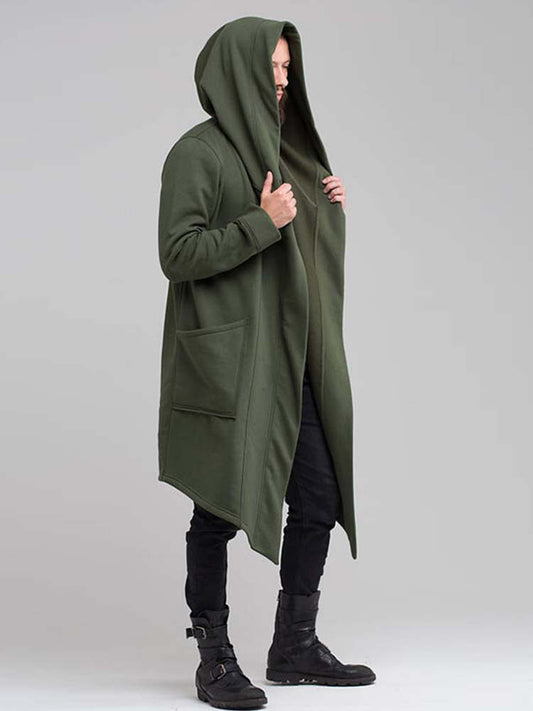 Men's Solid Color Long Hooded Coat