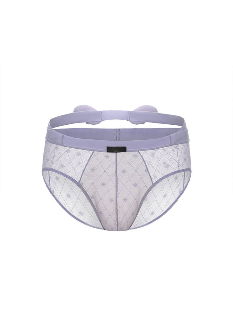 Men's Sexy Purple See-Through Mesh Winged Briefs