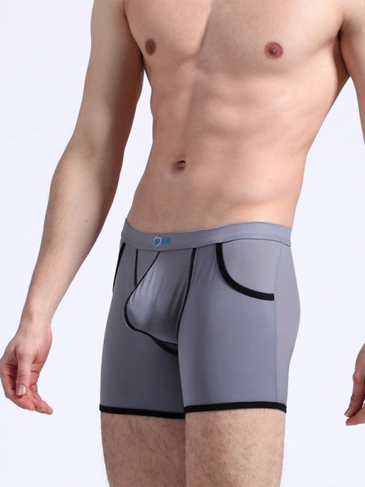 3 Pack Men's Long Leg Boxer Briefs Made of Ultra-Thin Ice Silk with Anti-Wear Elastic