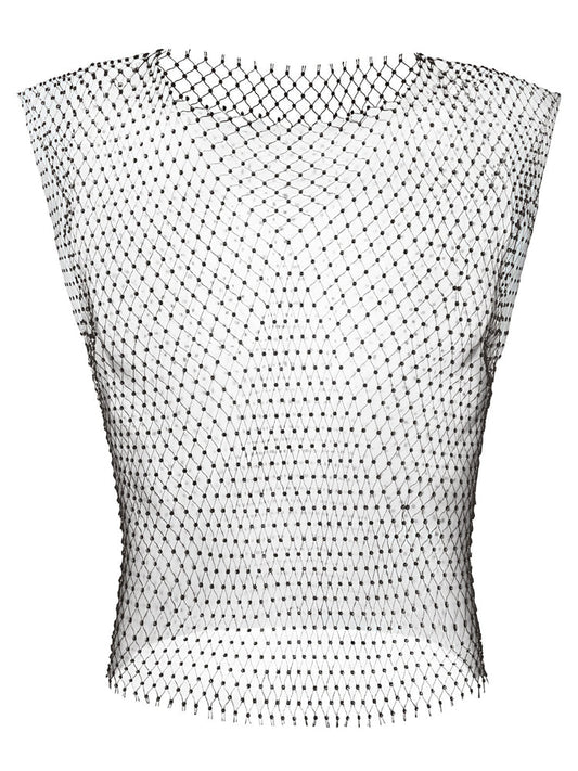 Men's Rhinestone See Through Fishing Net Cutout Nylon Vest Shorts Two Piece Set - Orange