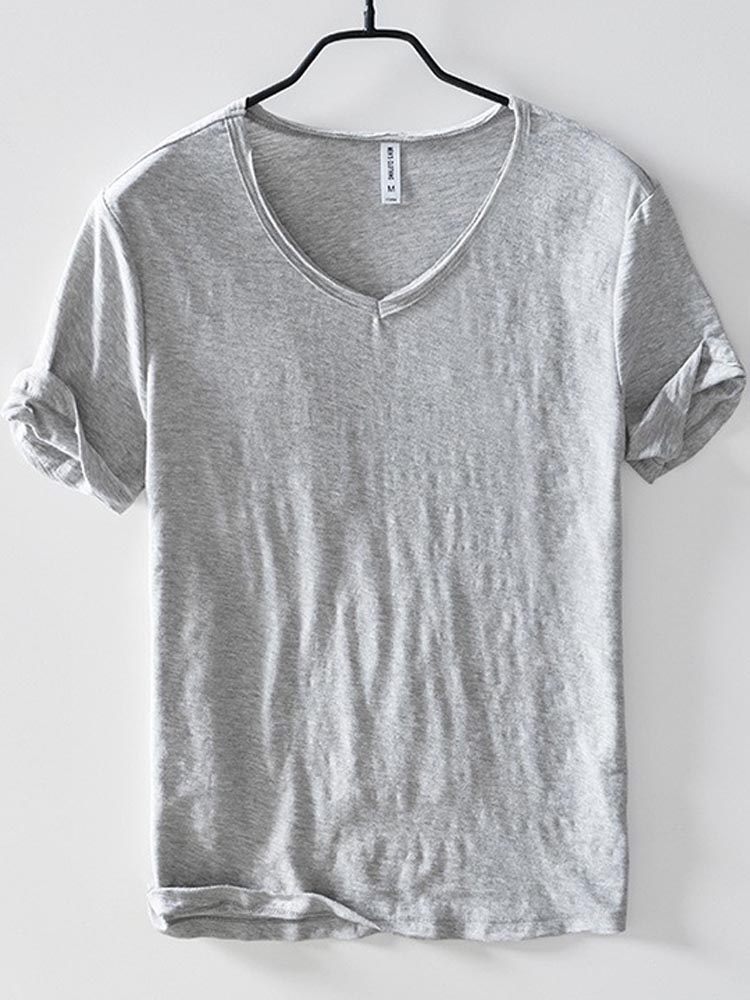 Men's Cotton Short Sleeve V-neck T-shirt