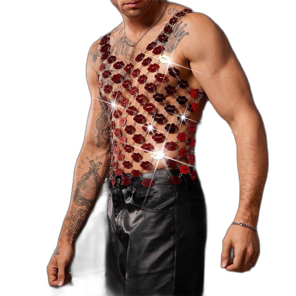 Red Lip Sequin Chain Top
