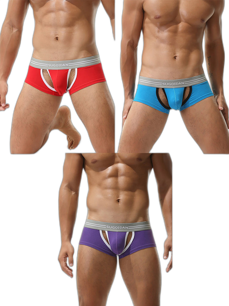 3 Pack Men’s Sexy Cutout Trunks with Lift-up Pouch