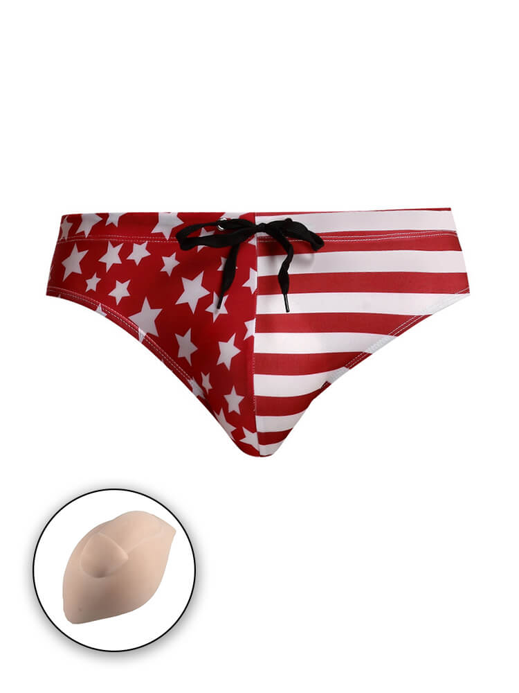 Men's American Flag Print Swim Briefs