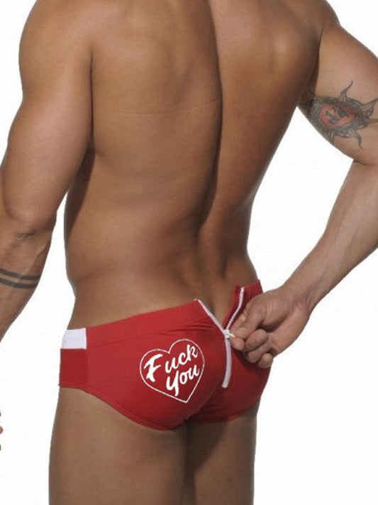 Back Zipper Letter Men's Swim Brief