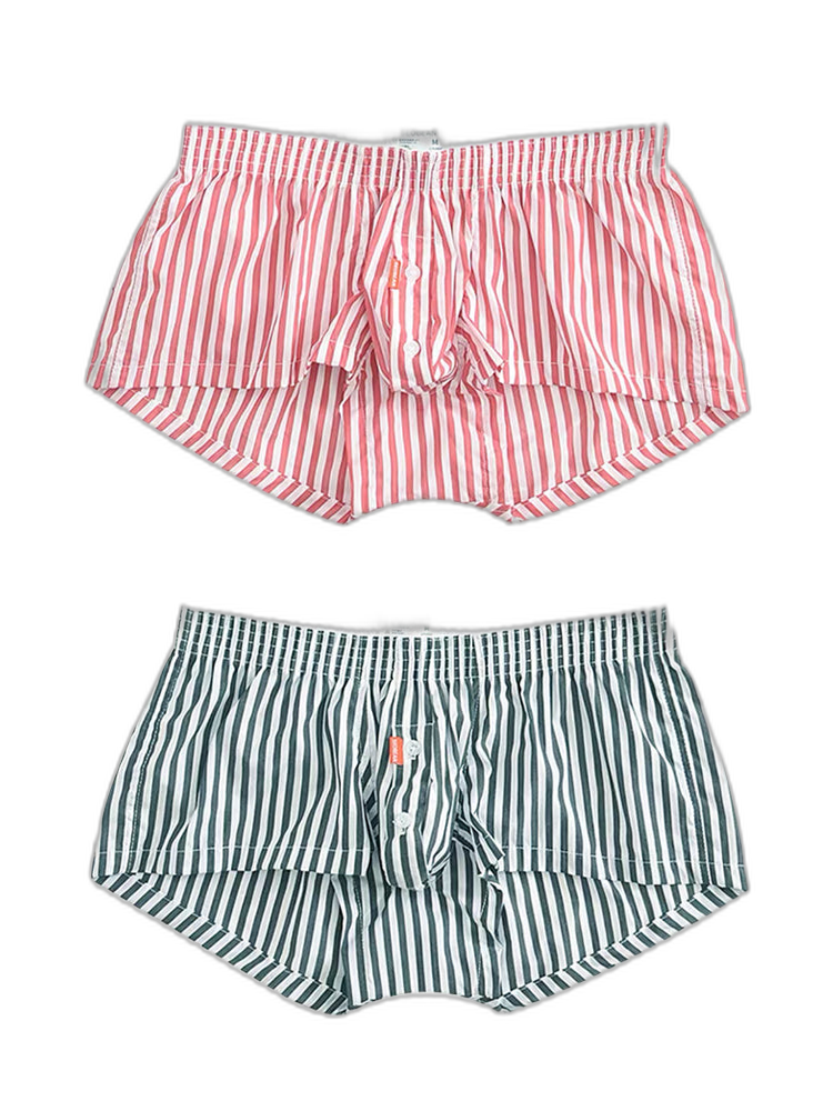 2 Pack Men’s Classic Striped Trunks with Button Fly