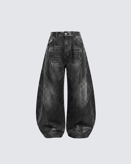 LOW SATURATION-Washed Wide-Leg Denim Pants