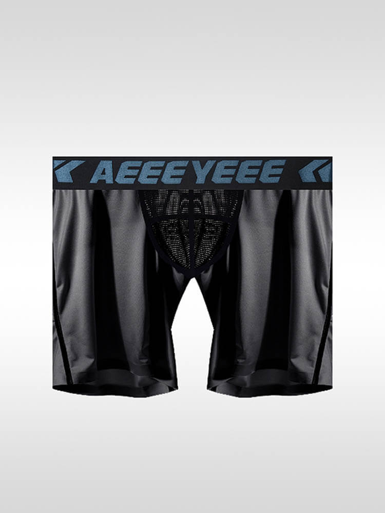 Men's Sexy Mesh Colorblock Long Boxer Briefs