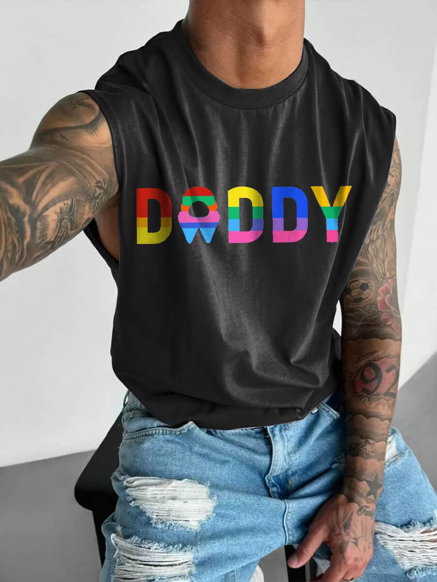 Men's Daddy Rainbow Pride LGBT Print Wide Shoulder Vest