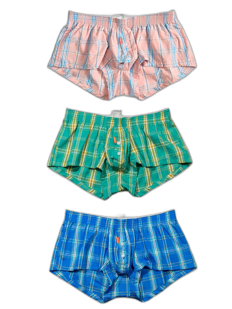 Men's Classic Plaid Cotton Trunks With Button Fly