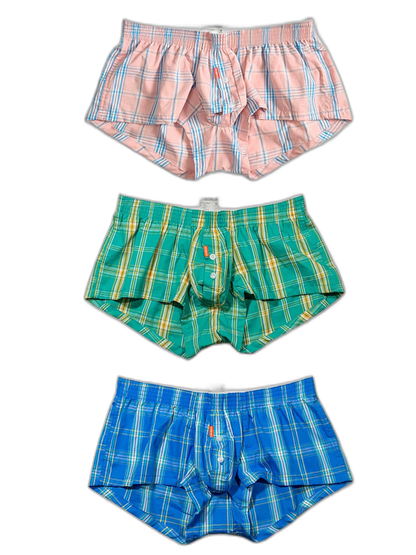 Men's Classic Plaid Cotton Trunks With Button Fly