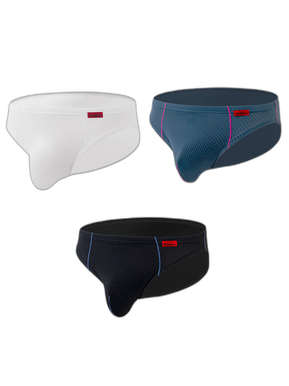 3 Pack Men's Nylon Plaid Lift Hip Briefs Triangle Briefs