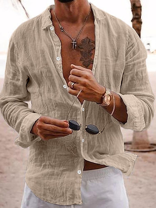 Men's Thin Solid Color Cotton Long-sleeve Shirt