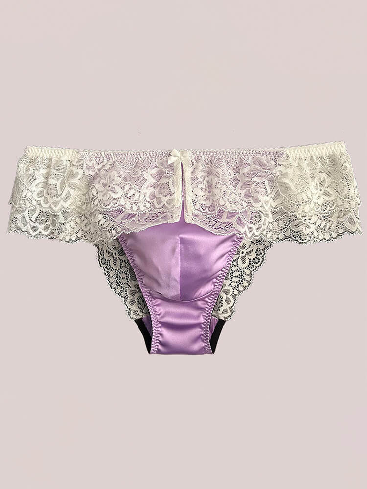 Men's Sexy Low-Rise Slightly Sheer Lace Silk Briefs