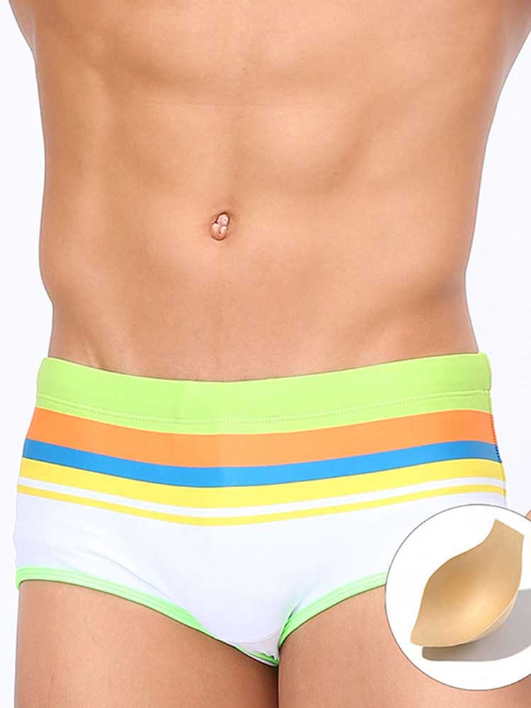 Men's Sexy Striped With Cup Elastic Swim Trunks