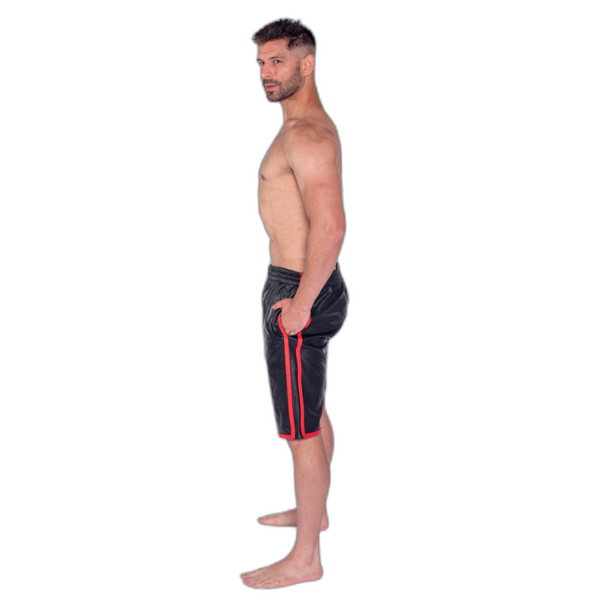 Prowler RED Leather Long Sports Shorts Black Red