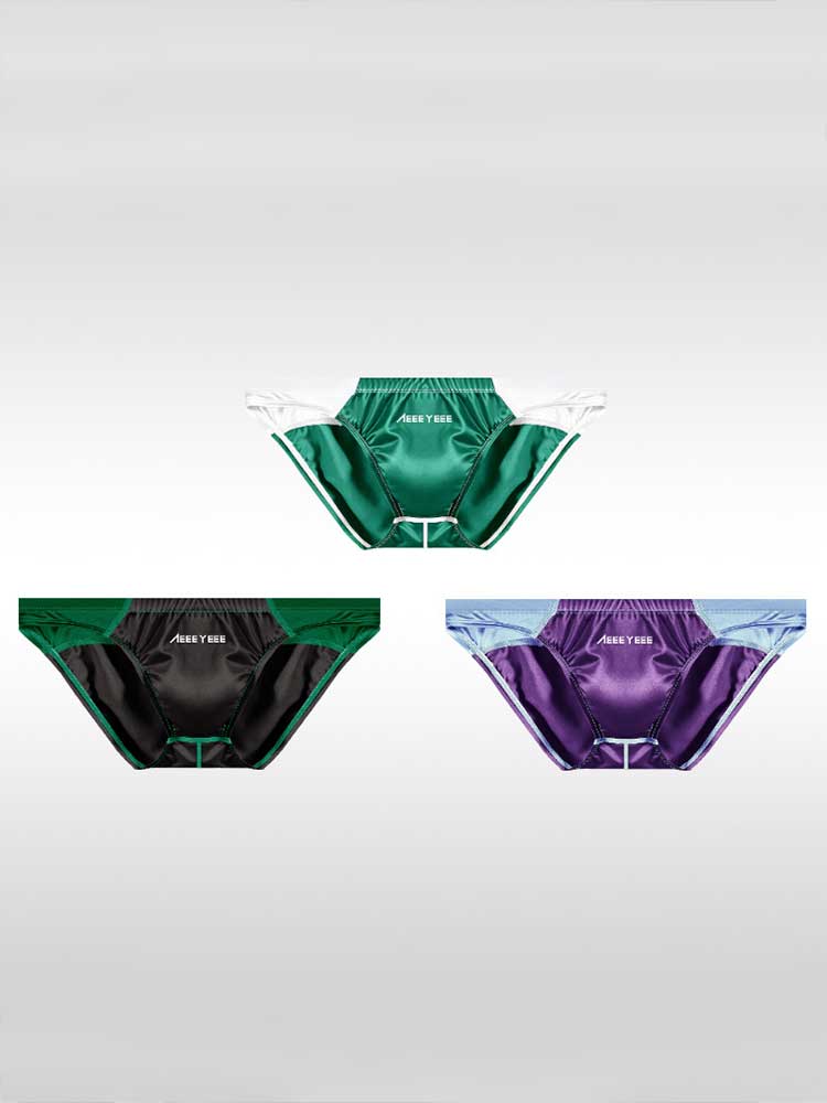 Men's Sexy Low-Rise Satin Colorblock Briefs
