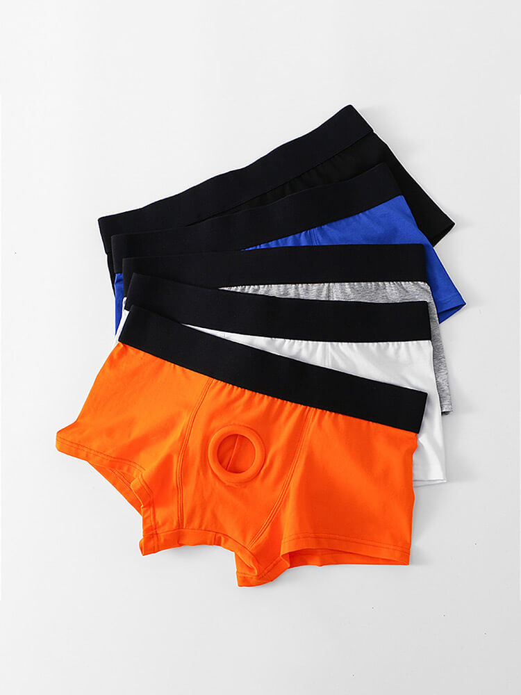 Men's Silicone Ring Solid Color Cotton Trunks