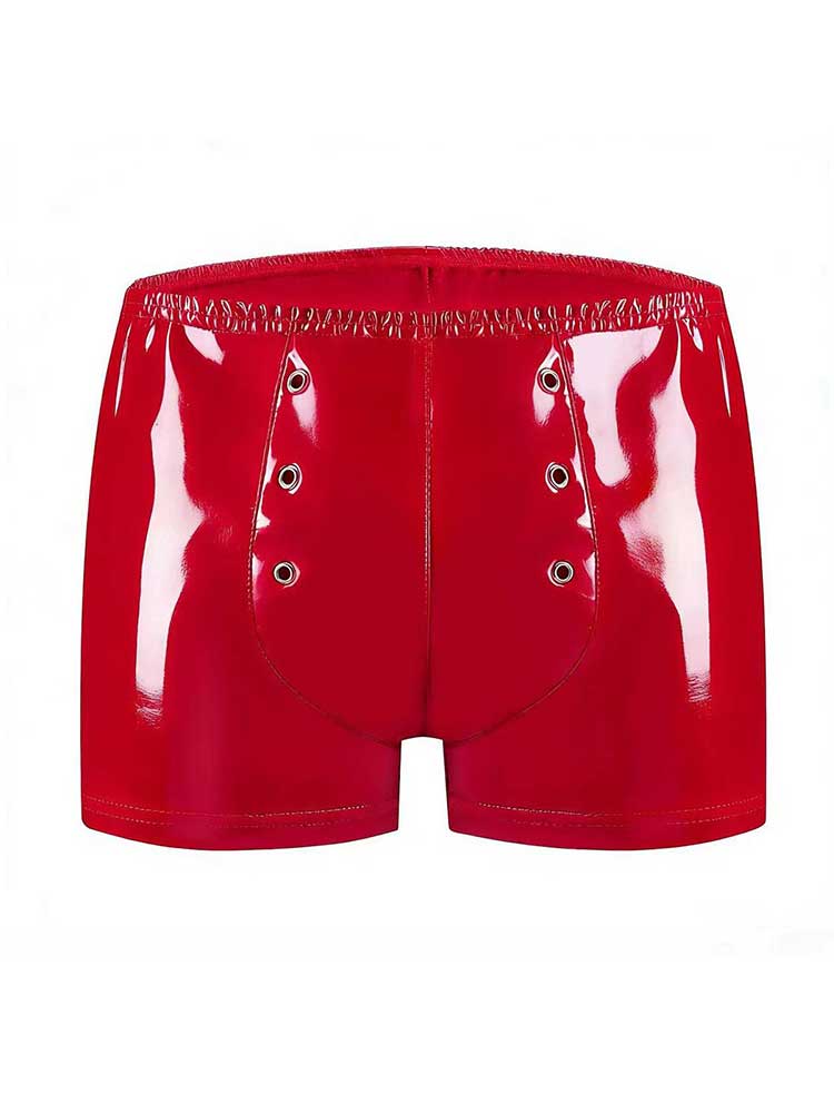 Men's PVC Glossy Double-Row Eyelets Boxer Briefs
