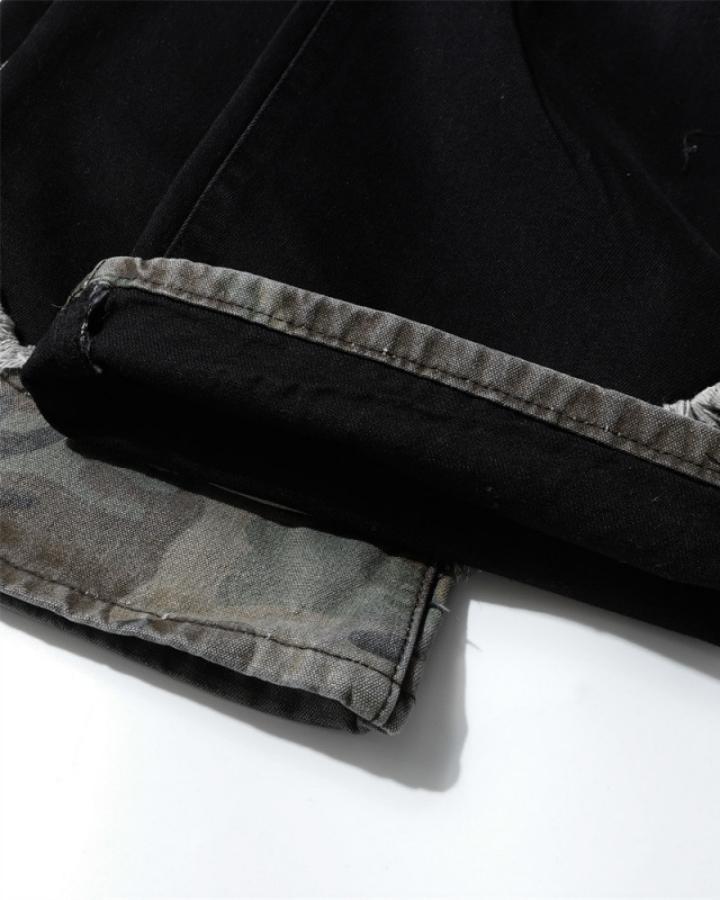 Punk Camouflage Patchwork Ripped Flared Jeans