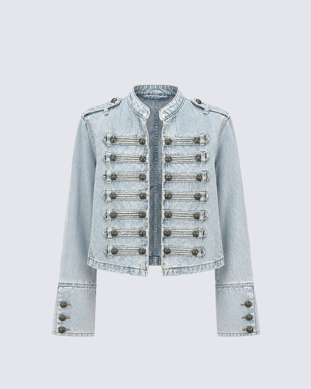 American-Style Metal Ribbed Button Retro Washed Jacket