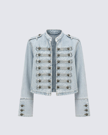 American-Style Metal Ribbed Button Retro Washed Jacket