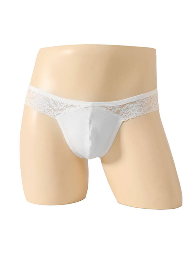 Men's Sexy Lace Trim Buttock Cutout Thong