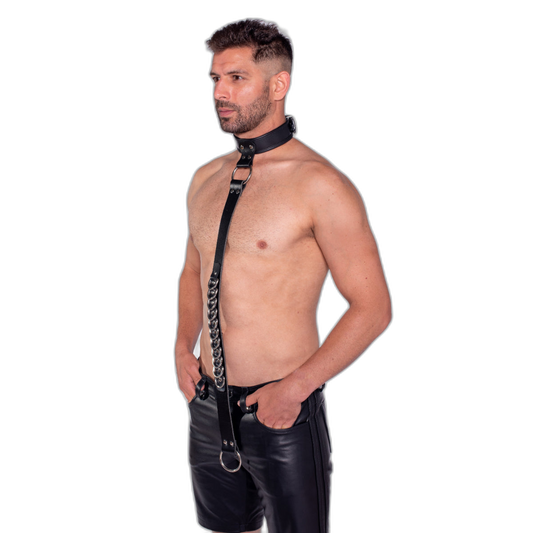 Prowler RED Leather Collar With Strap Black
