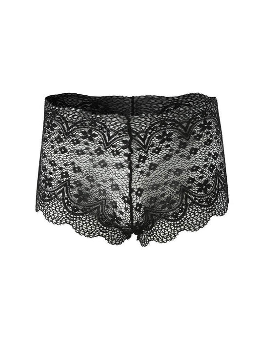 Sexy Lace High-Waisted Transparent Boxer Briefs