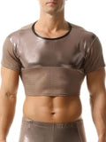 Men's Shiny Mesh Short Top And Boxer Briefs Set