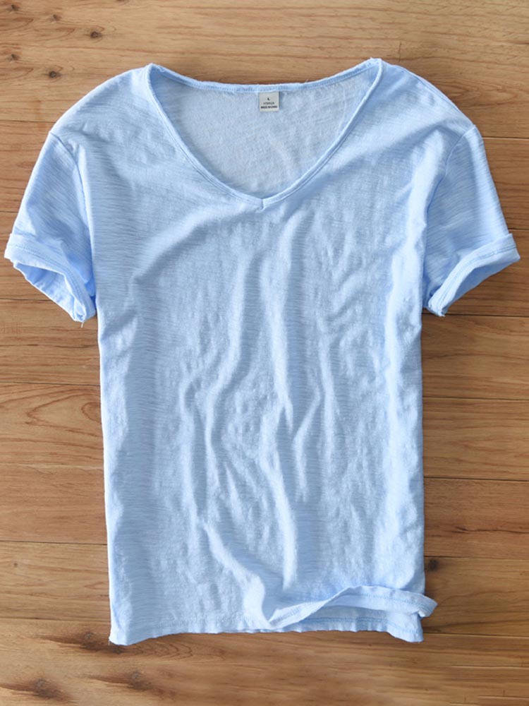 Men's Cotton Short Sleeve V-neck T-shirt
