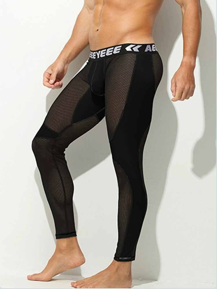 Men's Low-Rise Mesh Patchwork Base Layer Leggings