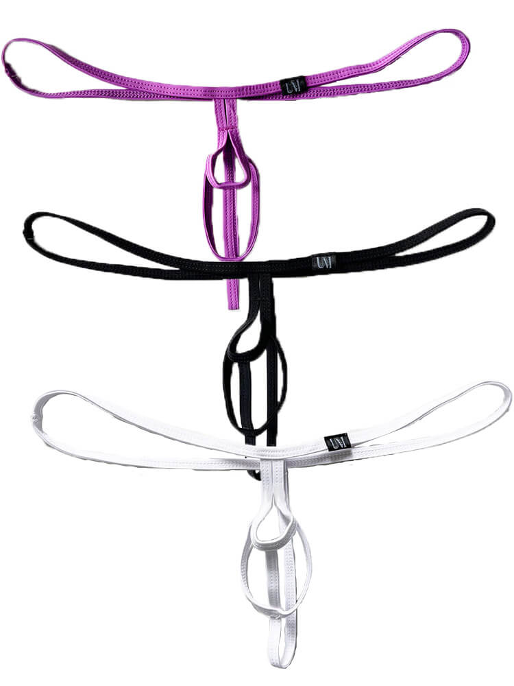 3-Pack Men's Sexy Elastic Strap Hollow Solid Color Thongs