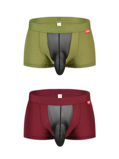 Men's Low-Rise Mesh Trunks – Breathable Nylon with 3D Pouch Support