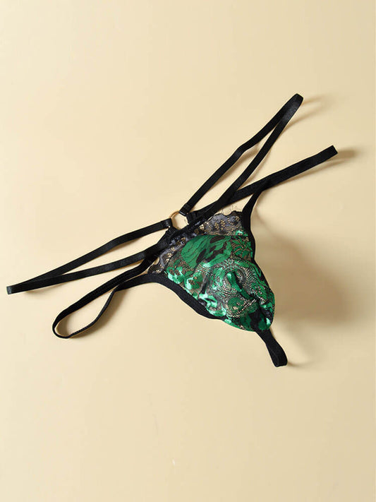 Men's Skull Print Mesh Sexy Double-Strap Thong