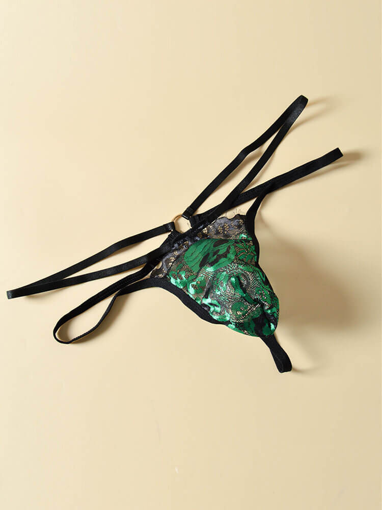 Men's Skull Print Mesh Sexy Double-Strap Thong
