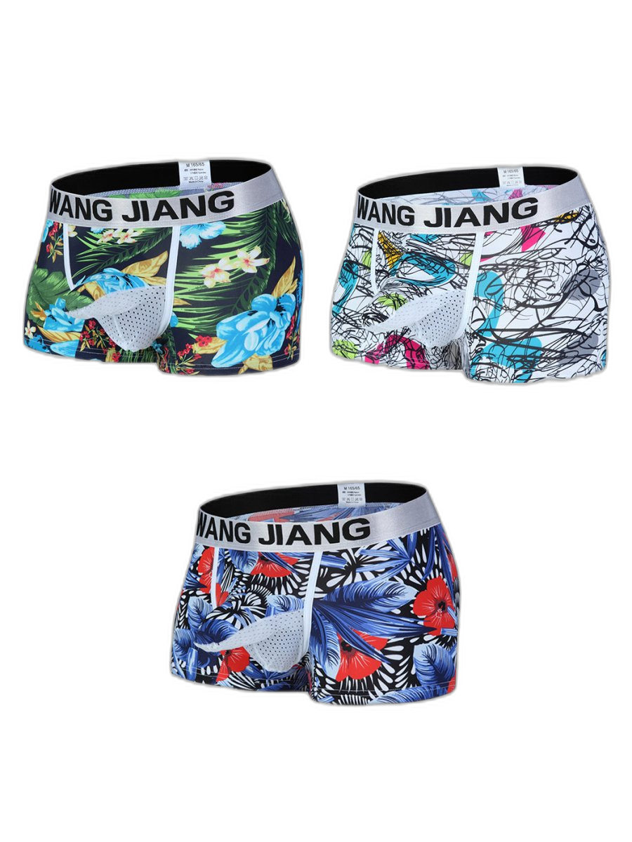 3 Pack Men's Ice Silk Trunks with Separated Pouch Design