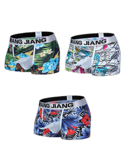 3 Pack Men's Ice Silk Trunks with Separated Pouch Design