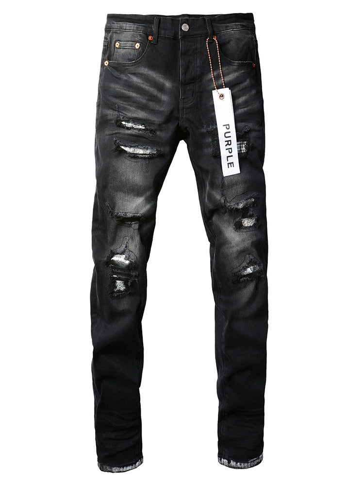 Men's Long Ripped Patched Jeans