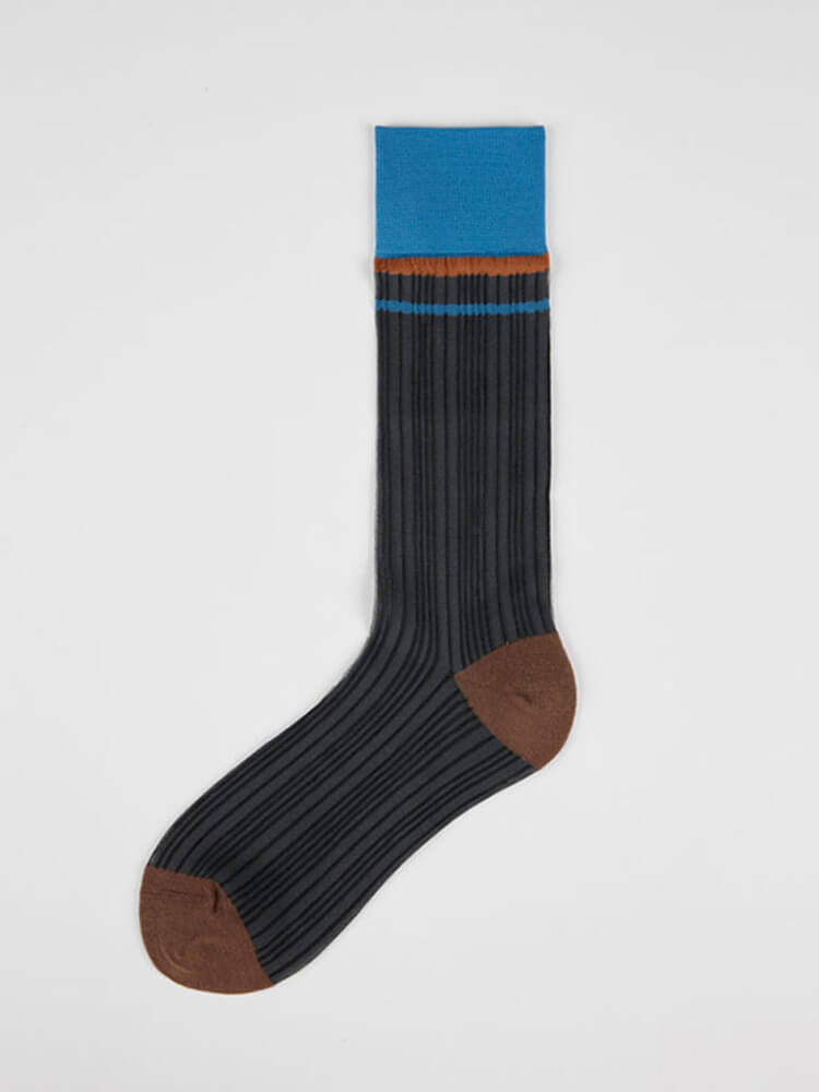 Men's Retro Color Block Thin Striped Calf Socks