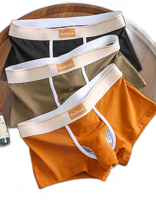 3 Pack Men's Elephant Trunk Separate Cotton Sexy Mid-Rise Solid Color Trunks