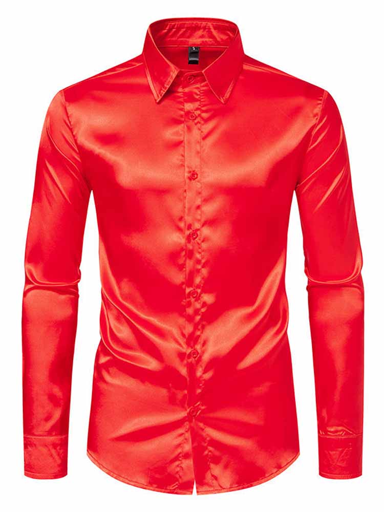 Men's Lapel Satin Long Sleeve Shirt