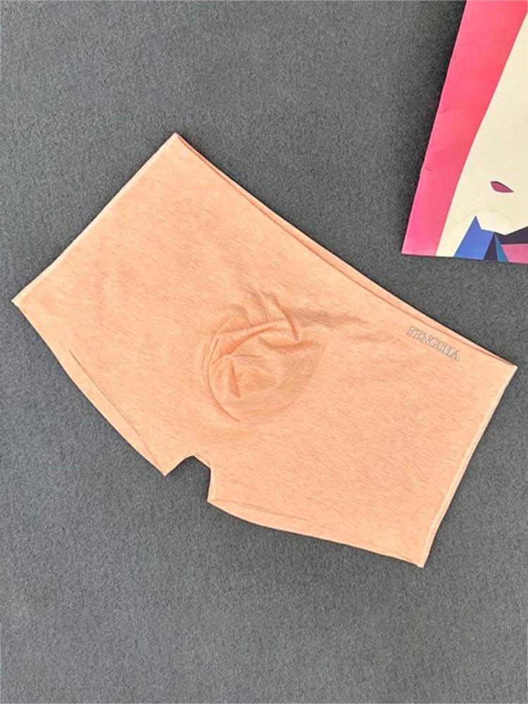 Men's Solid Color Seamless Cotton Boxer Briefs