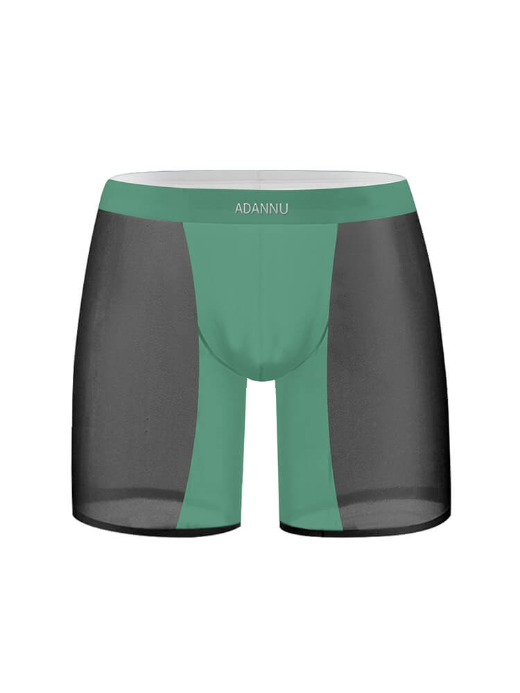 Men's Sexy Color-Blocked See-Through Nylon Boxer Briefs
