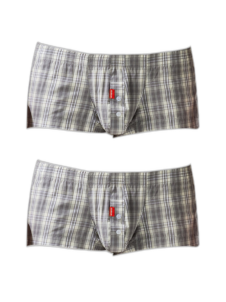 2 Pack Men's Anti-Odor Ultra-Soft Pure Cotton Plaid Design Boxer Shorts