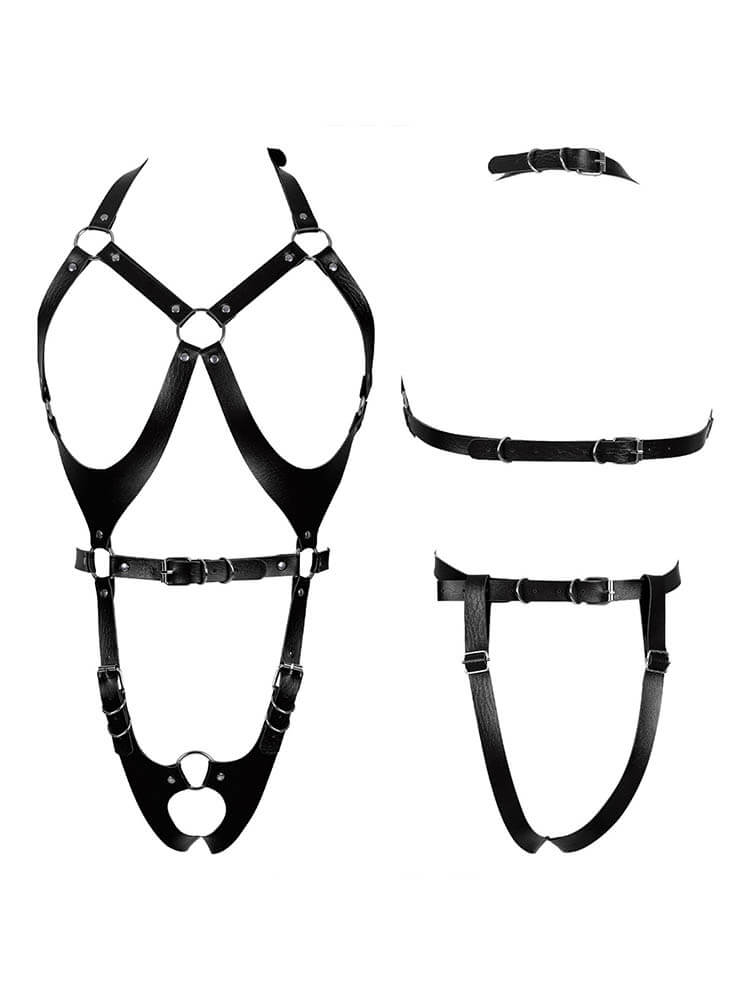 Men's Sexy Clubwear PU Leather Bodysuit Bondage
