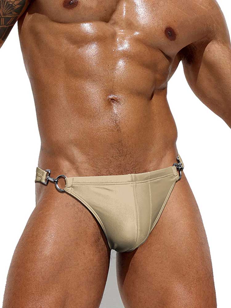 Men's Solid Color Metal Double Buckle Swim Bikini