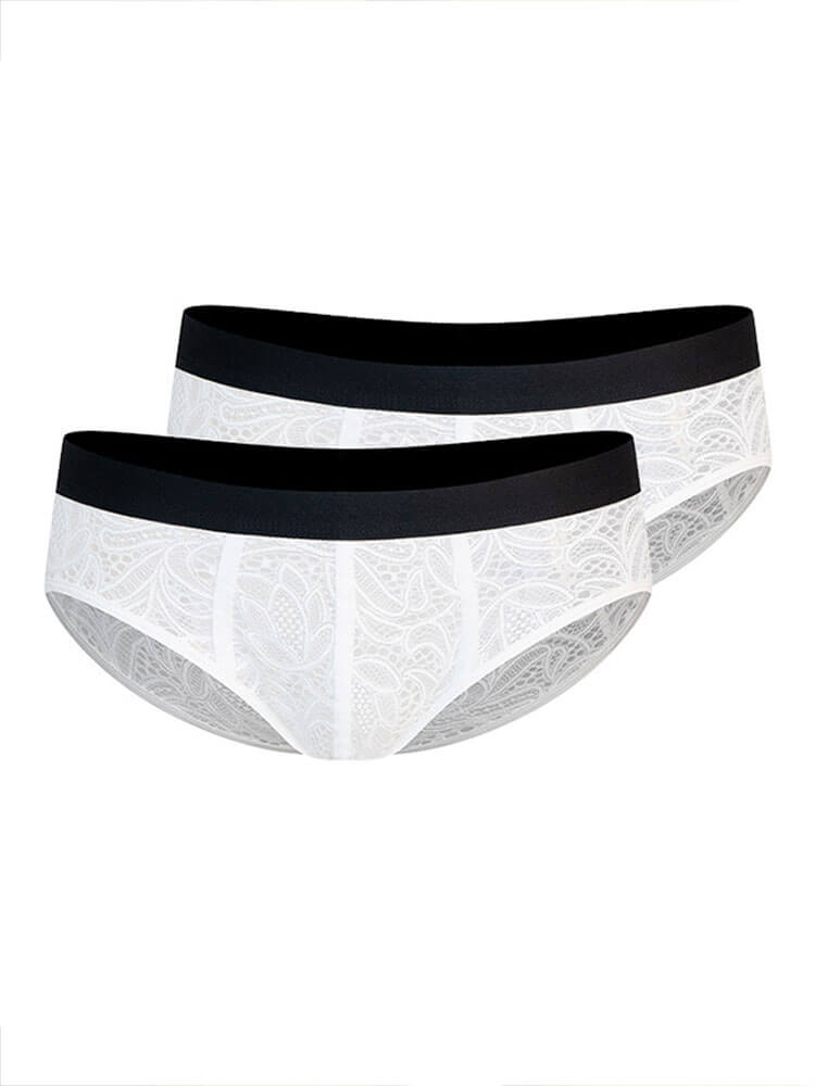 Men's Sexy Lace Cashew Pattern Cutout Briefs